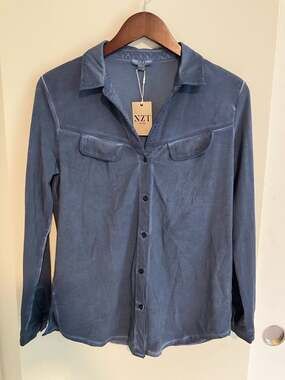 NZT NIC+ZOE Faded Navy Button Down Shirt Size XS